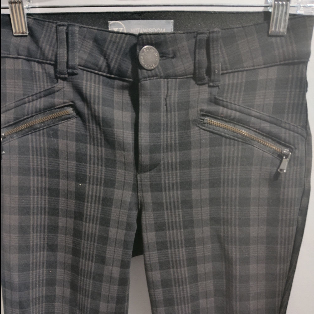 Wit & Wisdom Women's Dark Grey Plaid Skinny Pants